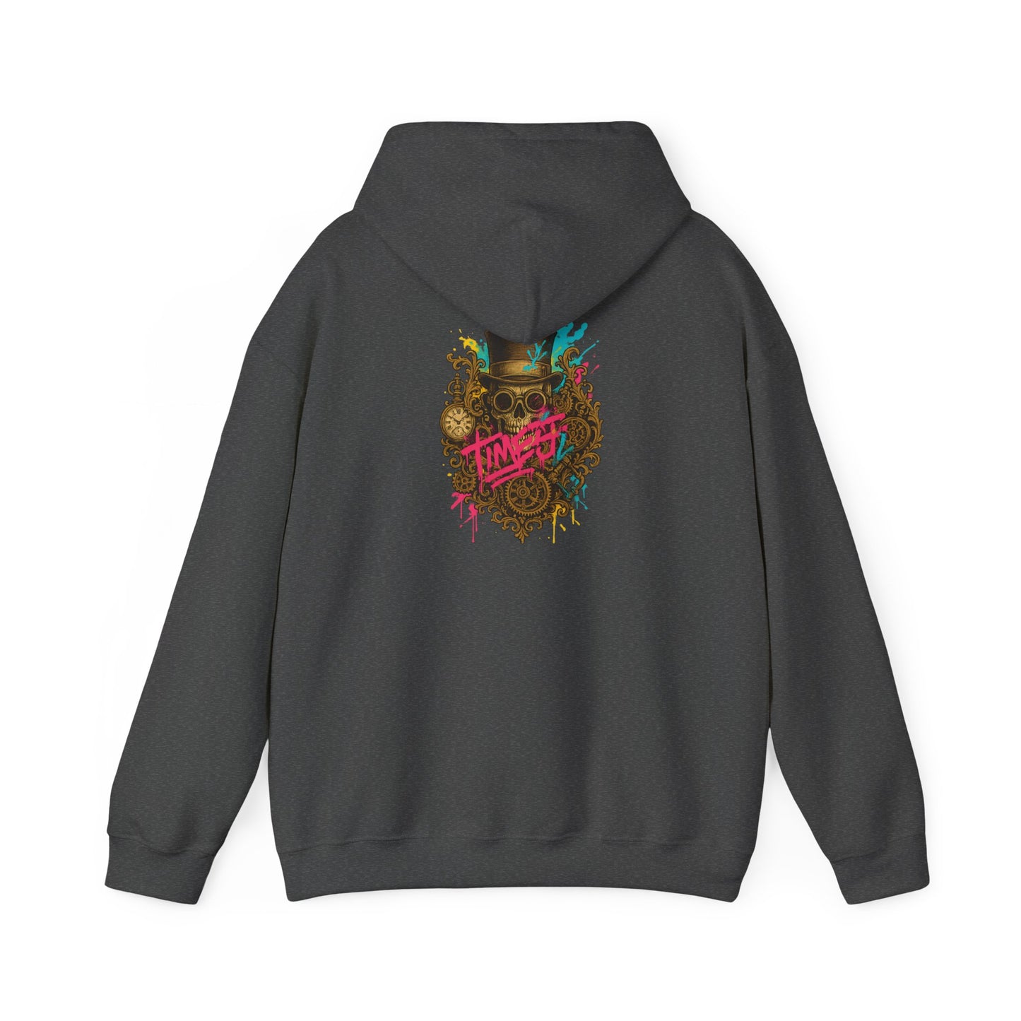 Steampunk Heart Graphic Hoodie — Vintage Gears & Neon Script Back Print