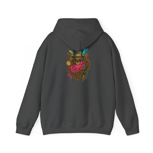 Steampunk Heart Graphic Hoodie — Vintage Gears & Neon Script Back Print