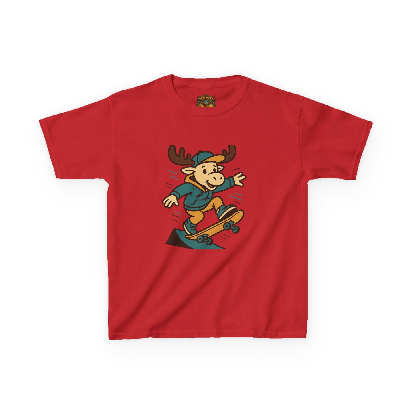 Kids Skateboarding Moose T‑Shirt — Cute Cartoon Skateboard Tee for Boys & Girls