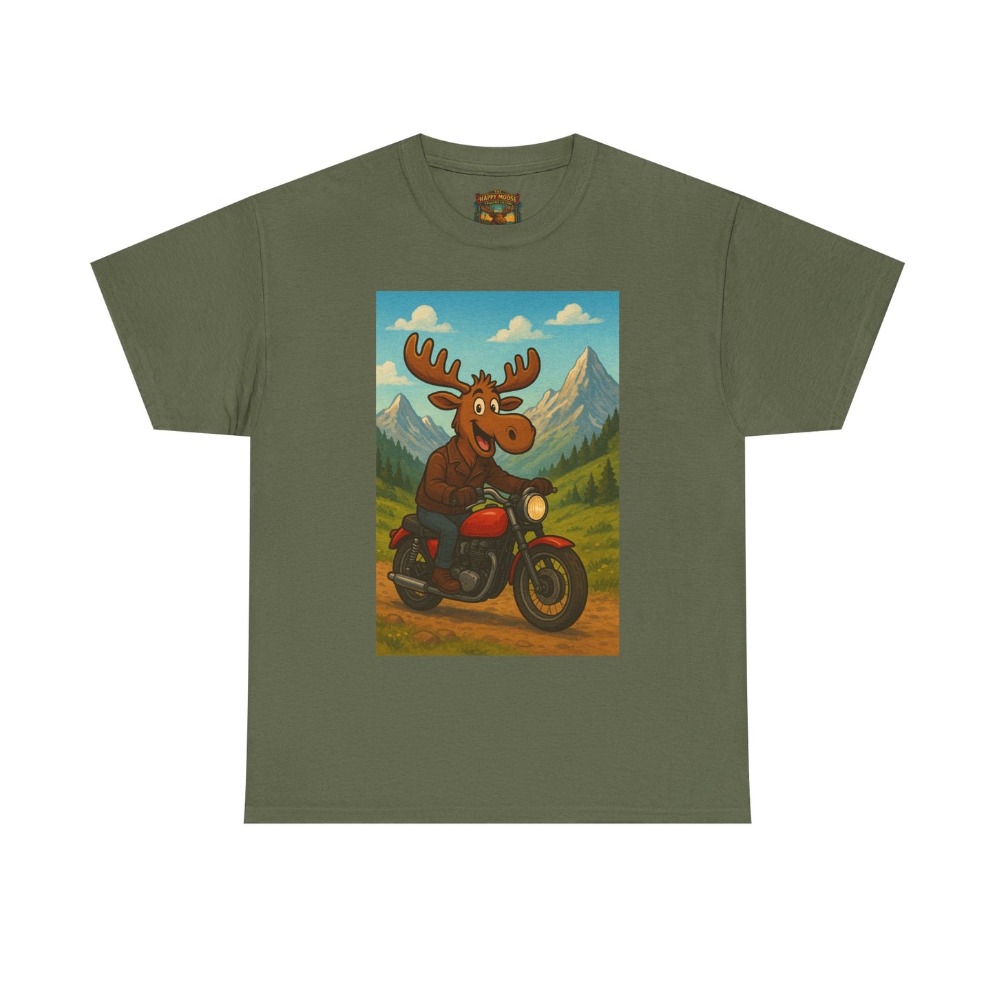Happy Moose Motorcycle T-Shirt | Vintage Biker Moose Illustration