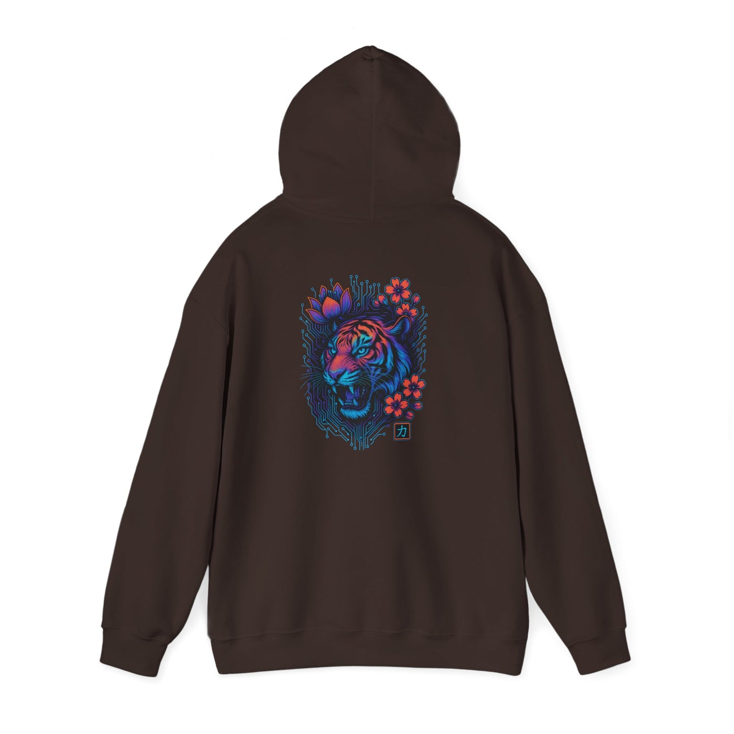 Neon Floral Tiger Hoodie — Artistic Bold Tiger Portrait Sweatshirt