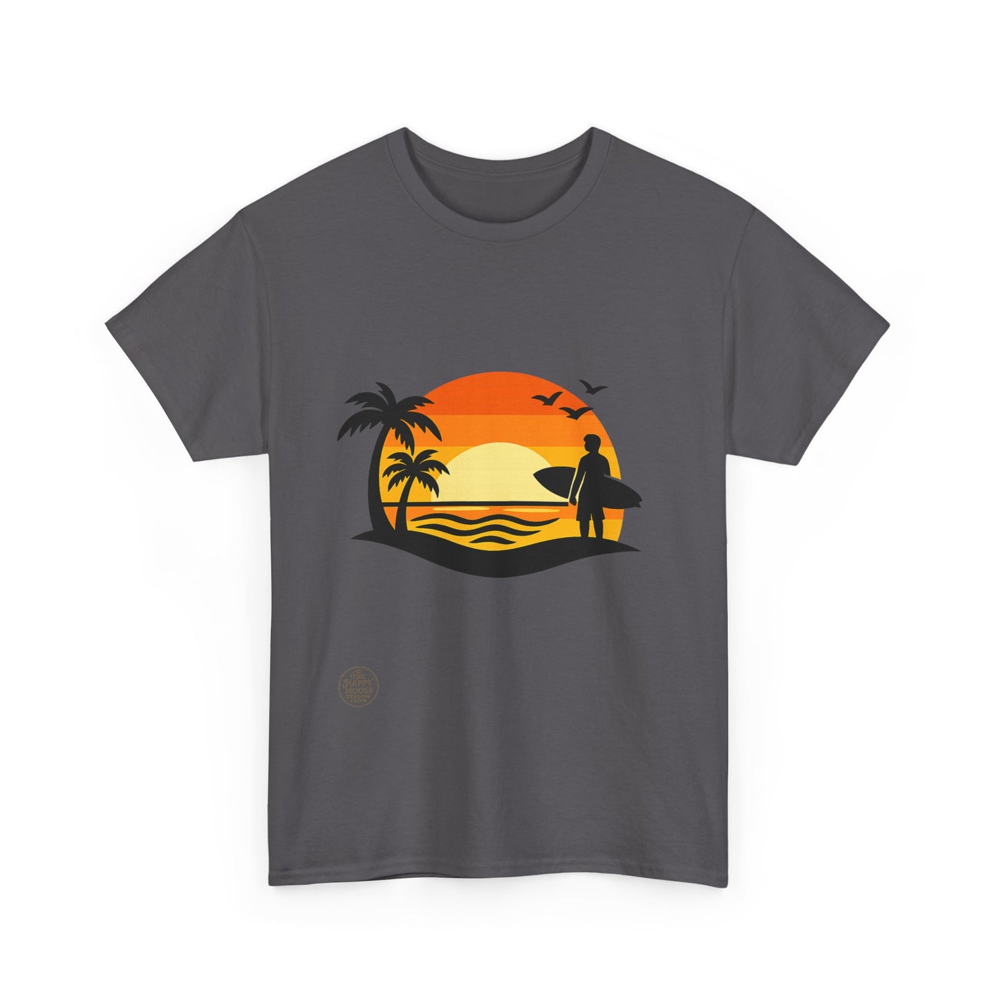 Surf Sunset T-Shirt — Retro Palm Tree Beach Tee