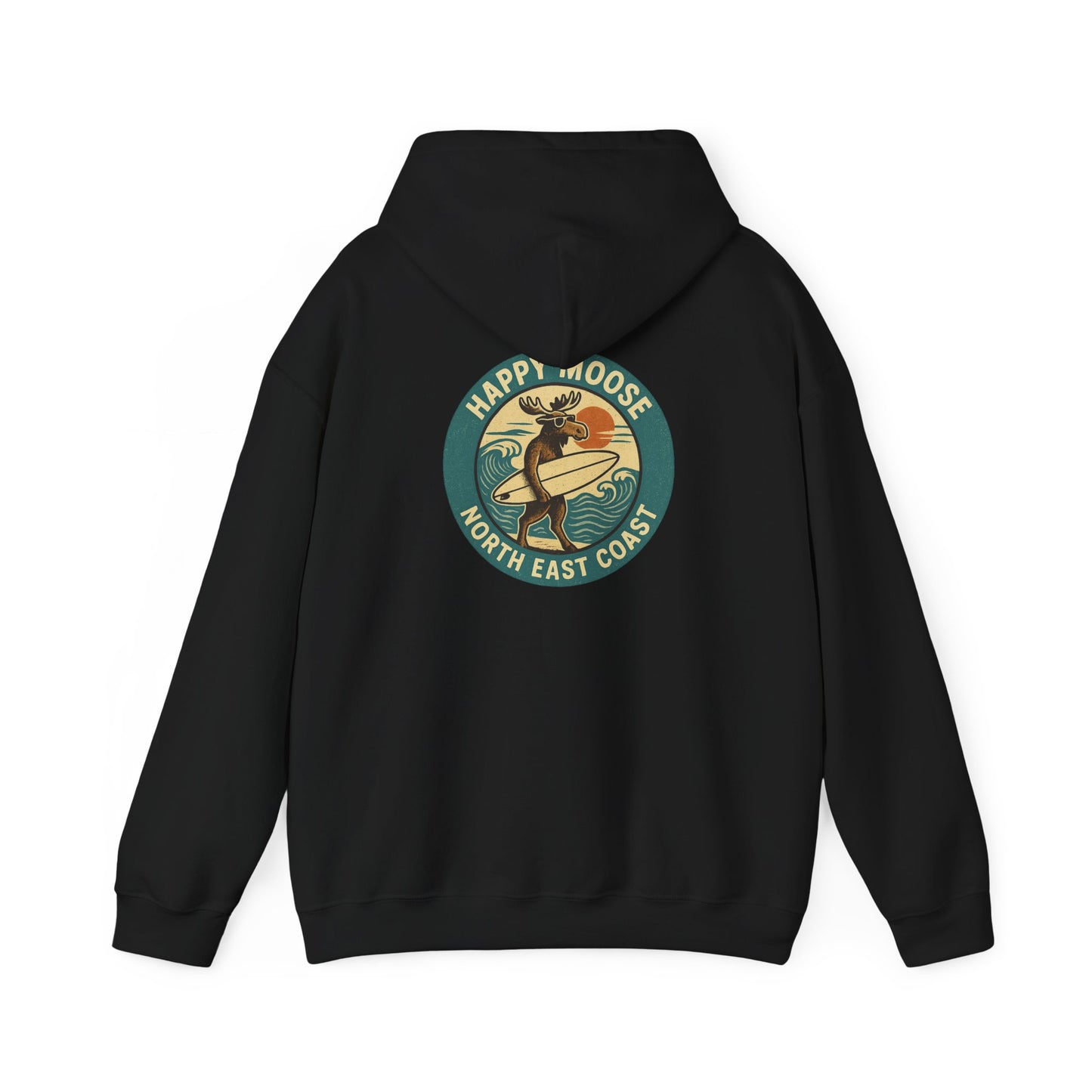 Moose Surf Hoodie – "Happy Moose North East Coast" Retro Surf Graphic