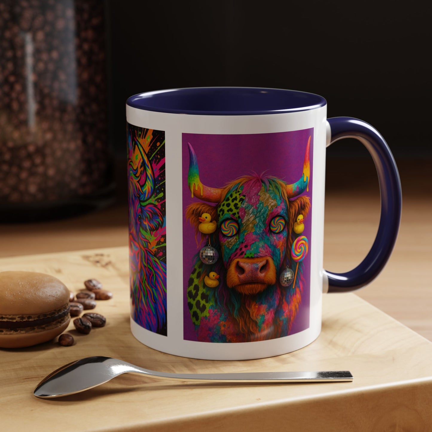 Psychedelic Highland Cow Accent Coffee Mug — Colorful Neon Farm Animal Art (11/15 oz)
