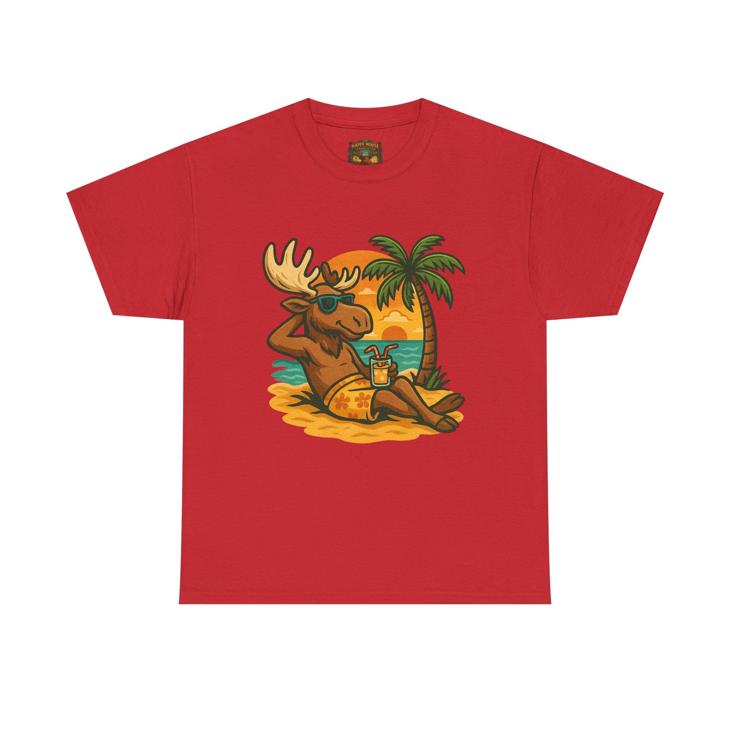 Moose Beach Vacation T-Shirt — Relaxing Tropical Moose Graphic Tee
