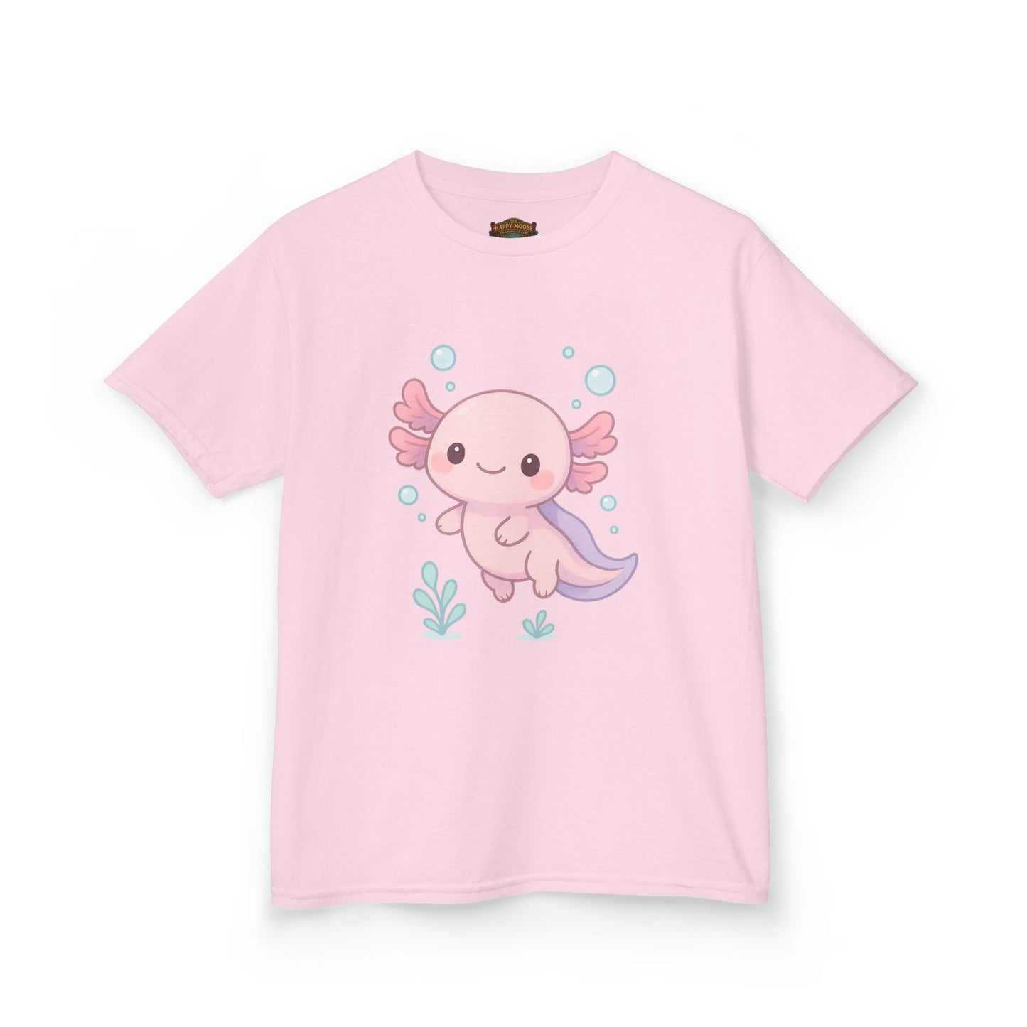 Kids Axolotl T‑Shirt — Cute Pink Axolotl Cartoon Tee for Kids