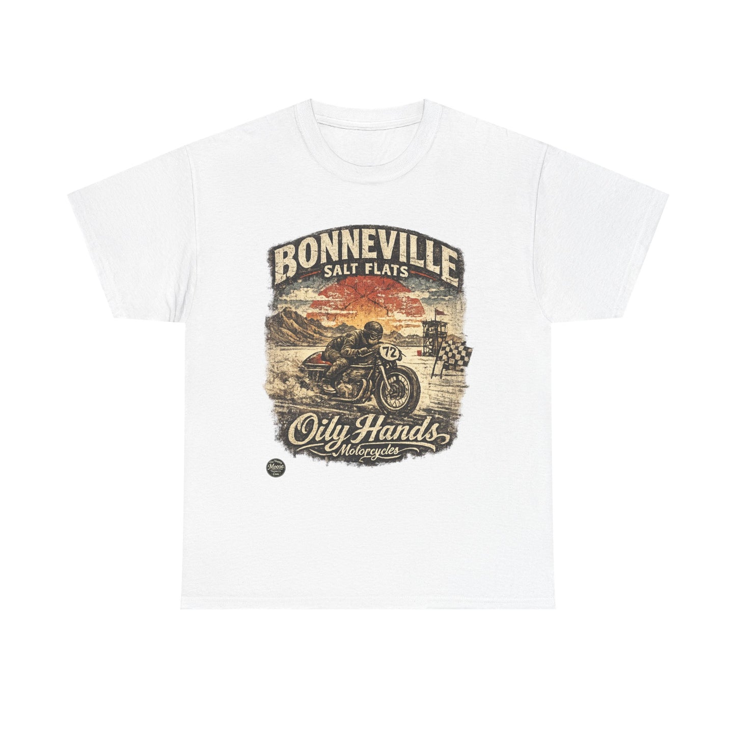 Oily Hands Bonneville Salt Flats Motorcycle Tee — Vintage Racing T-Shirt #006 E