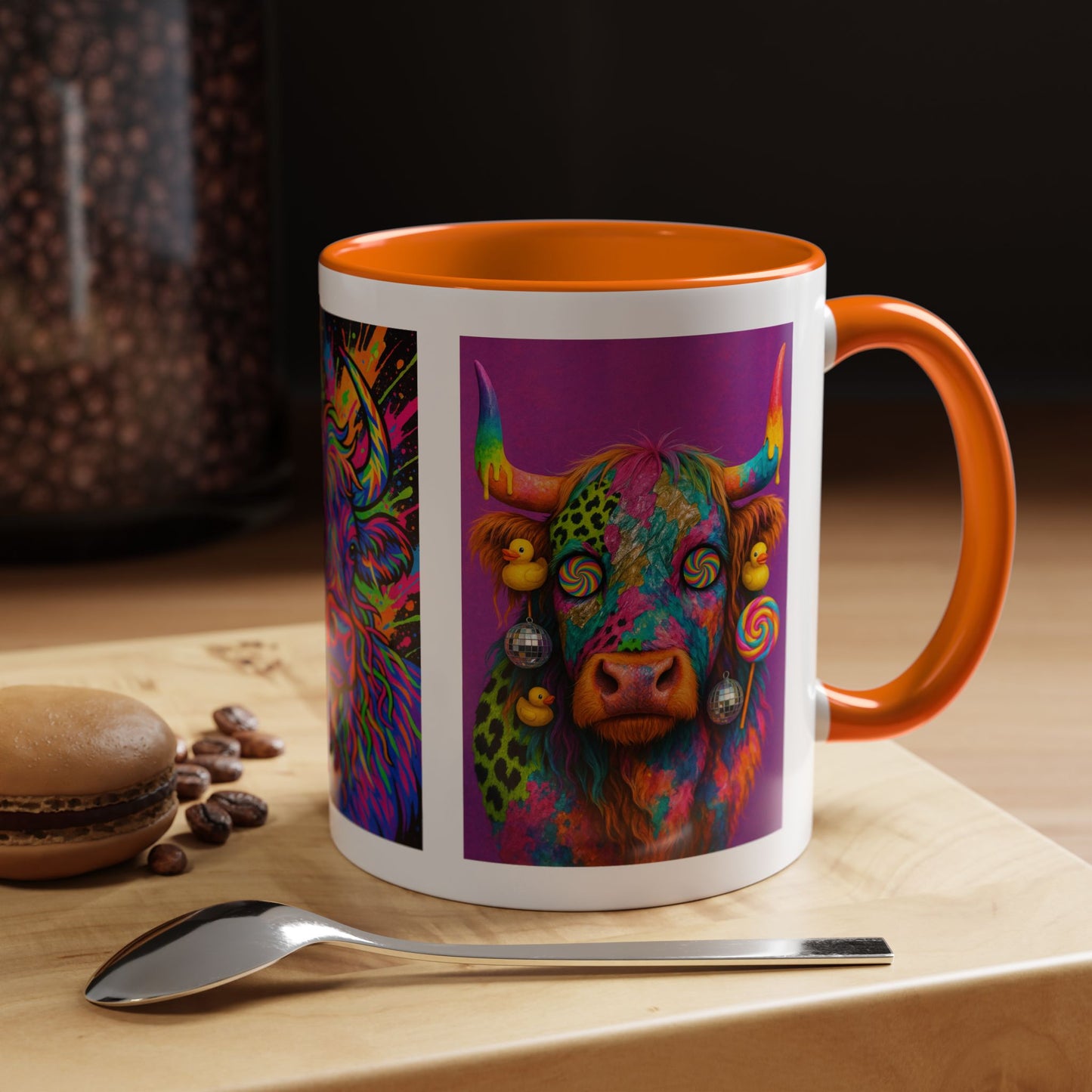 Psychedelic Highland Cow Accent Coffee Mug — Colorful Neon Farm Animal Art (11/15 oz)