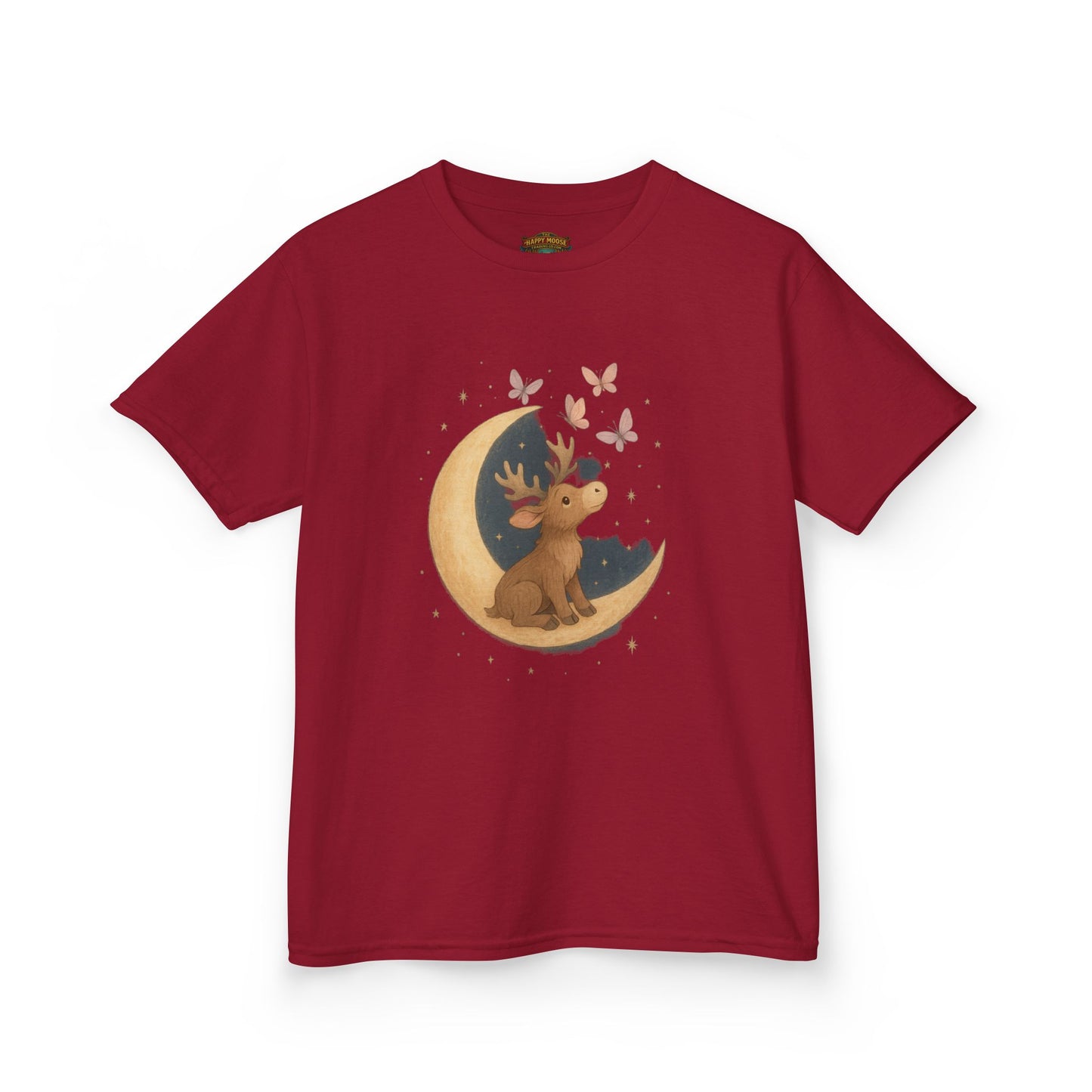 Kids Tee — Cute Puppy on Moon with Butterflies Graphic