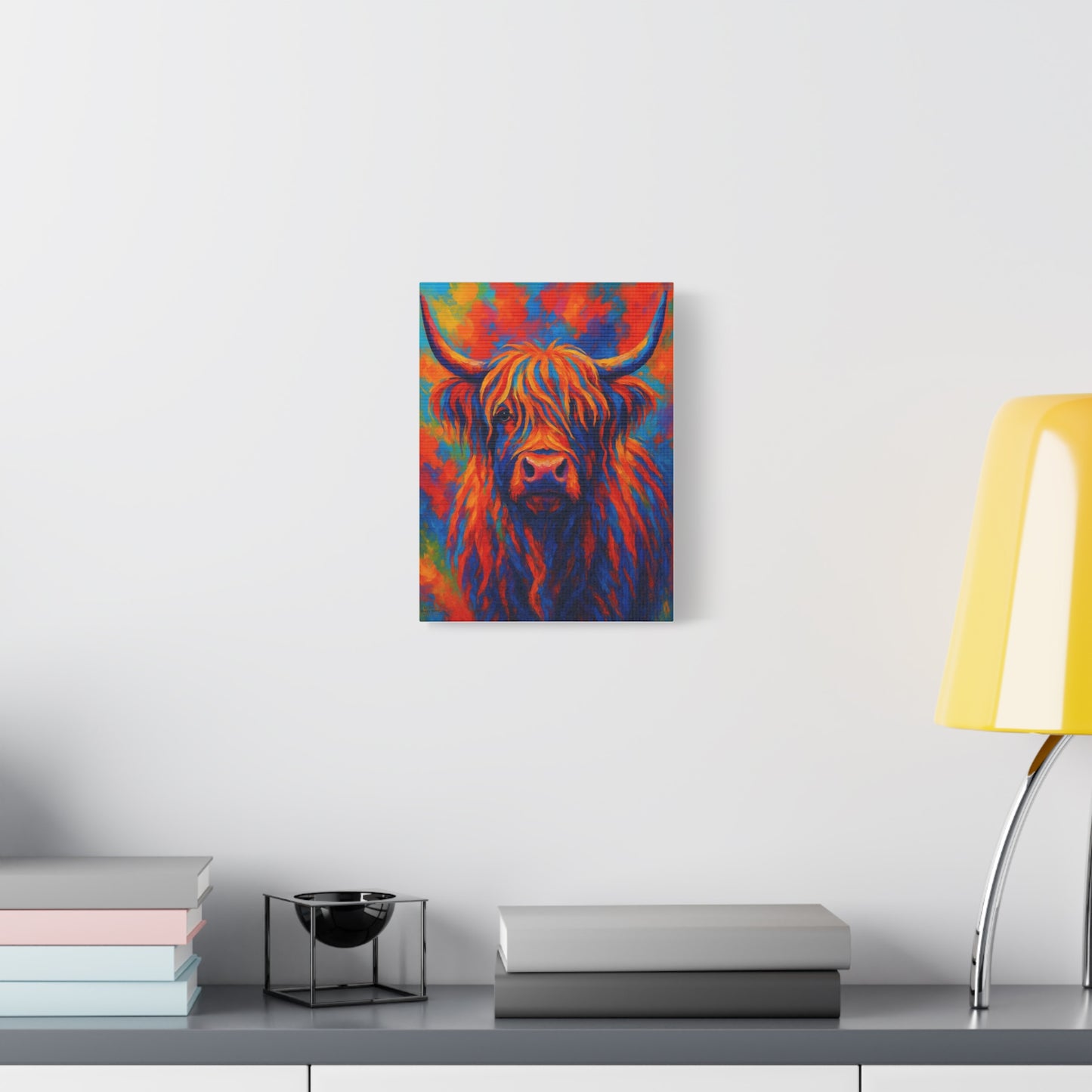 Colorful Highland Cow Canvas Print – Vibrant Pop Art Cattle Wall Decor