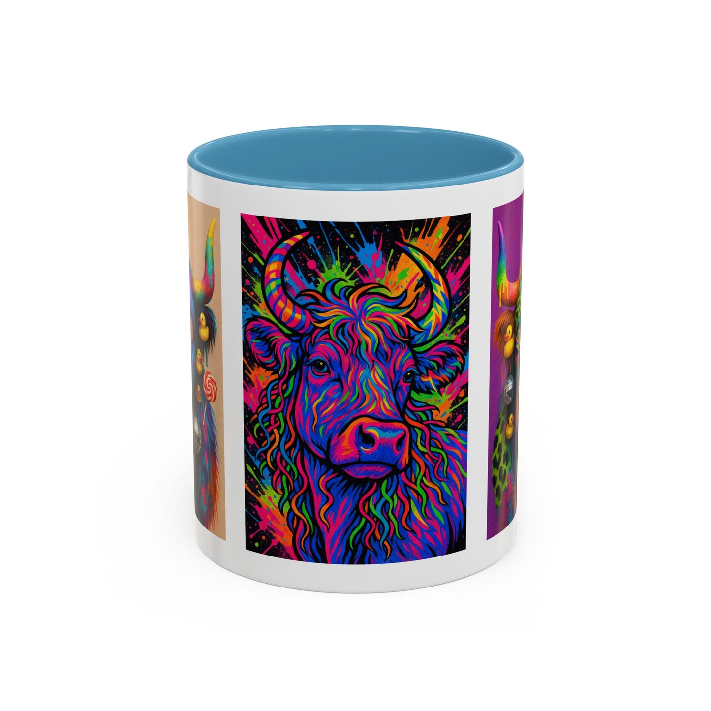 Psychedelic Highland Cow Accent Coffee Mug — Colorful Neon Farm Animal Art (11/15 oz)