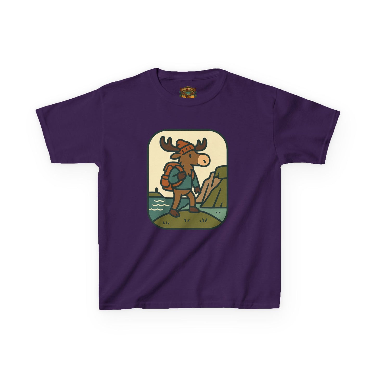 Kids Hiking Moose T‑Shirt — Cute Adventure Backpacker Tee for Boys & Girls
