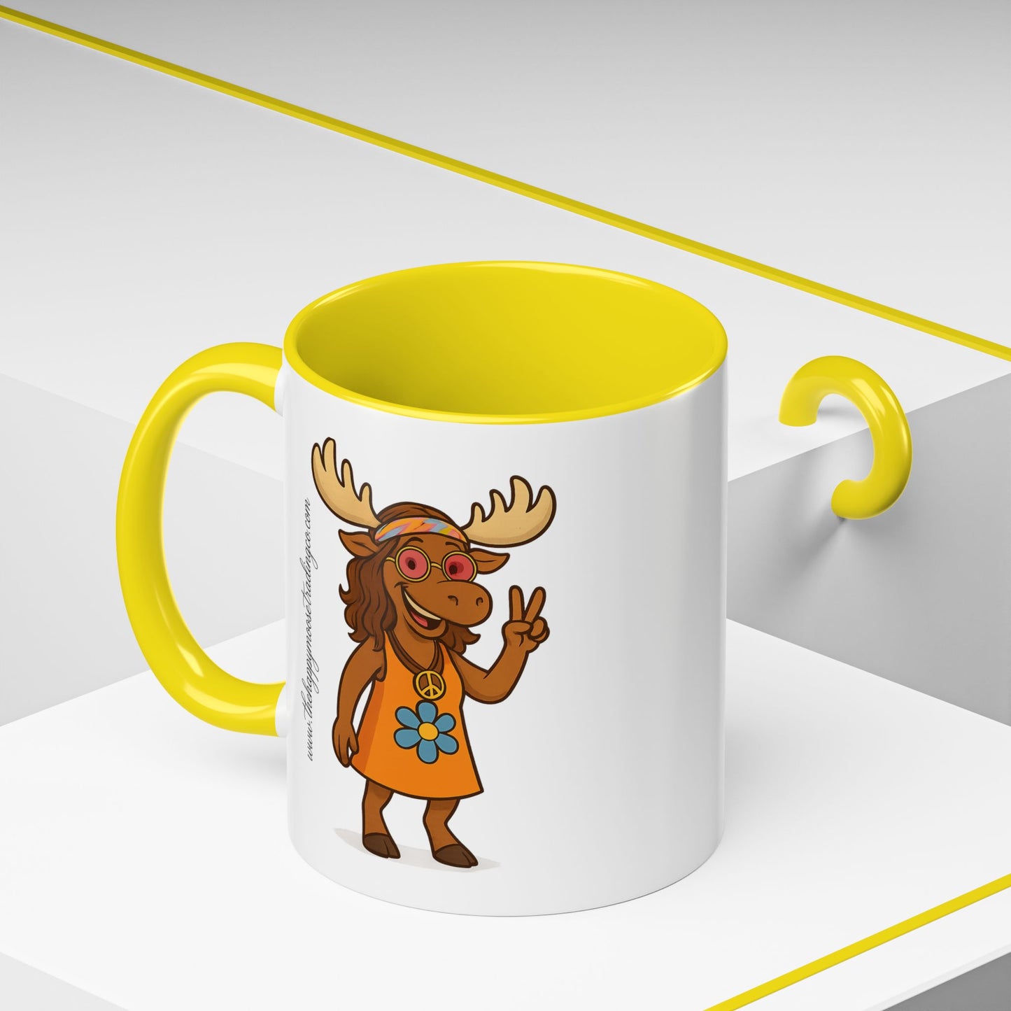 Hippie Moose Coffee Mug — Peace Sign Retro Moose Accent Mug (11/15oz)