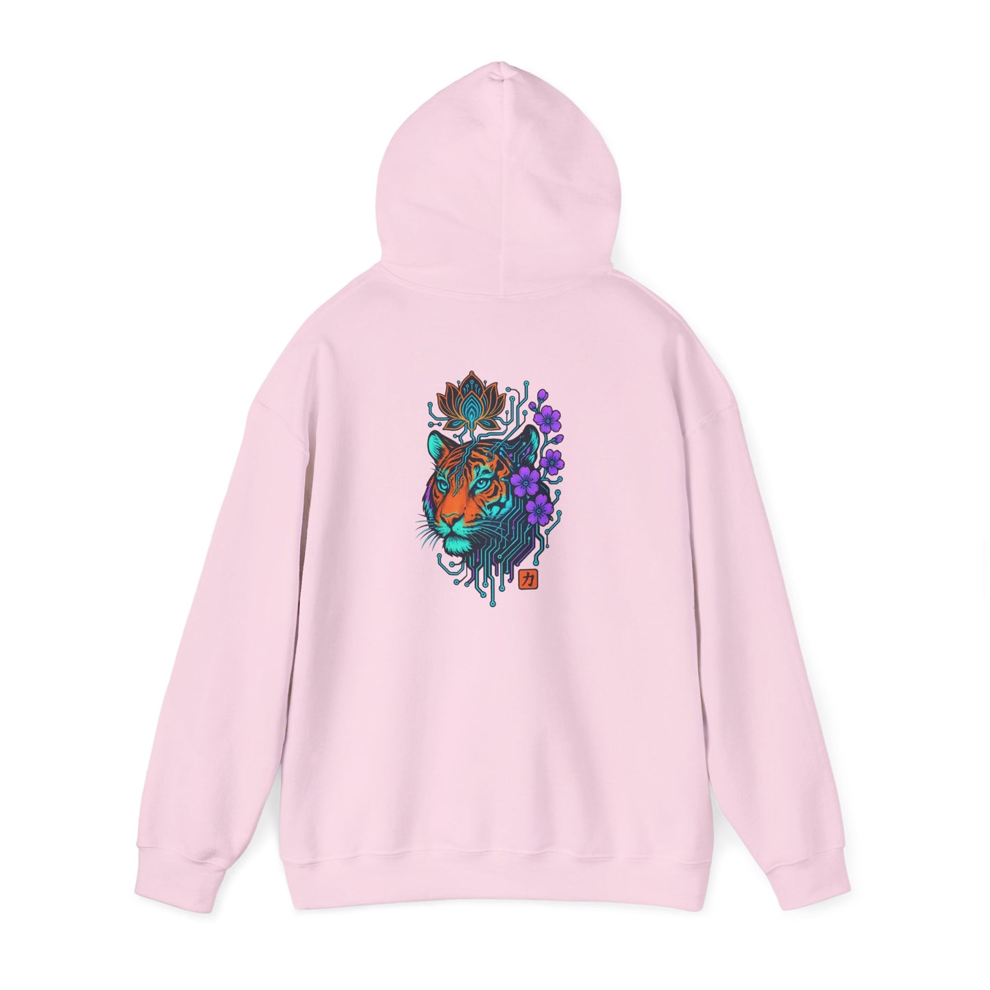 Tiger Floral Hoodie — Vibrant Tiger Head with Purple Blooms Graphic
