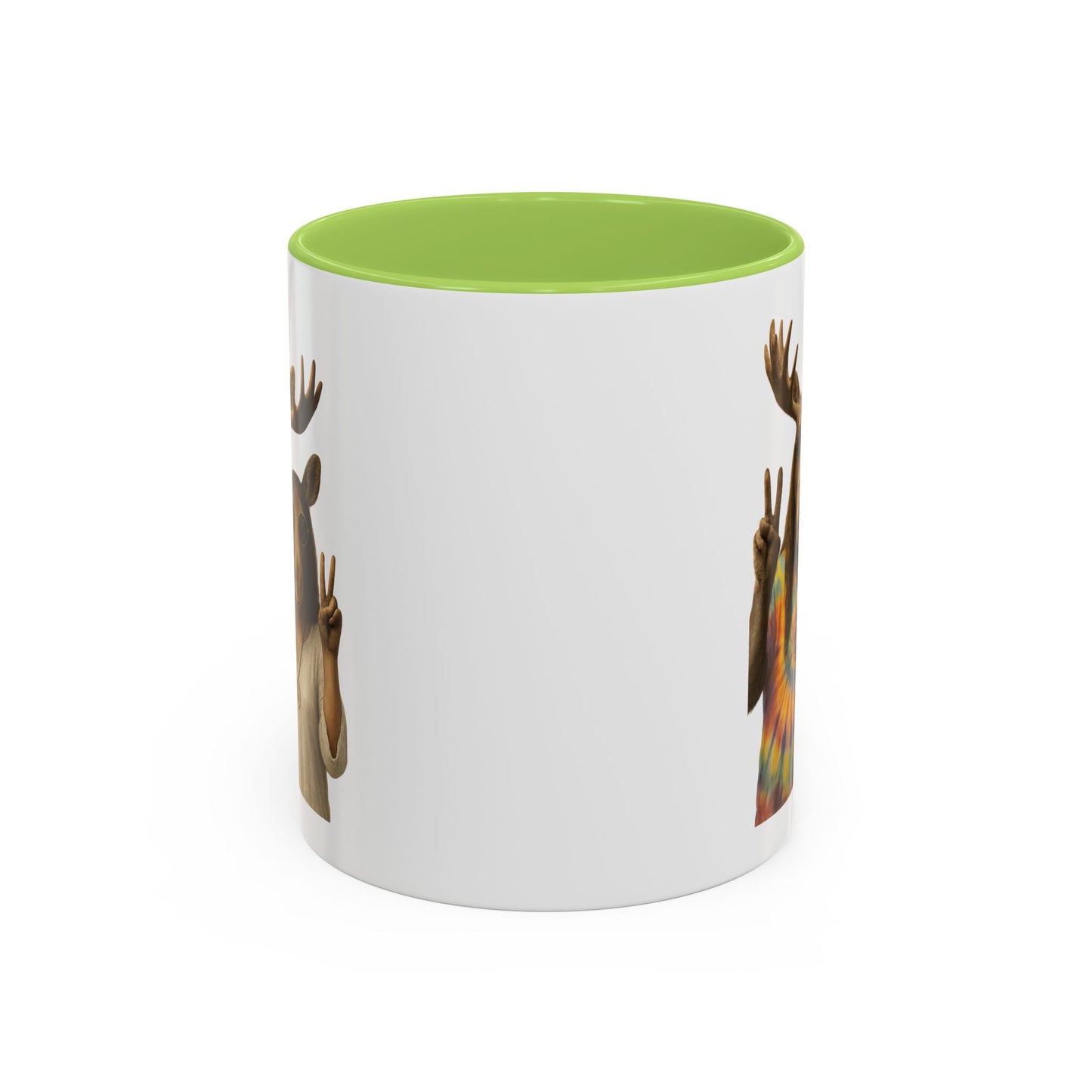 Peaceful Moose Couple Accent Coffee Mug — Hippie Tie-Dye Moose Peace Sign 11/15oz