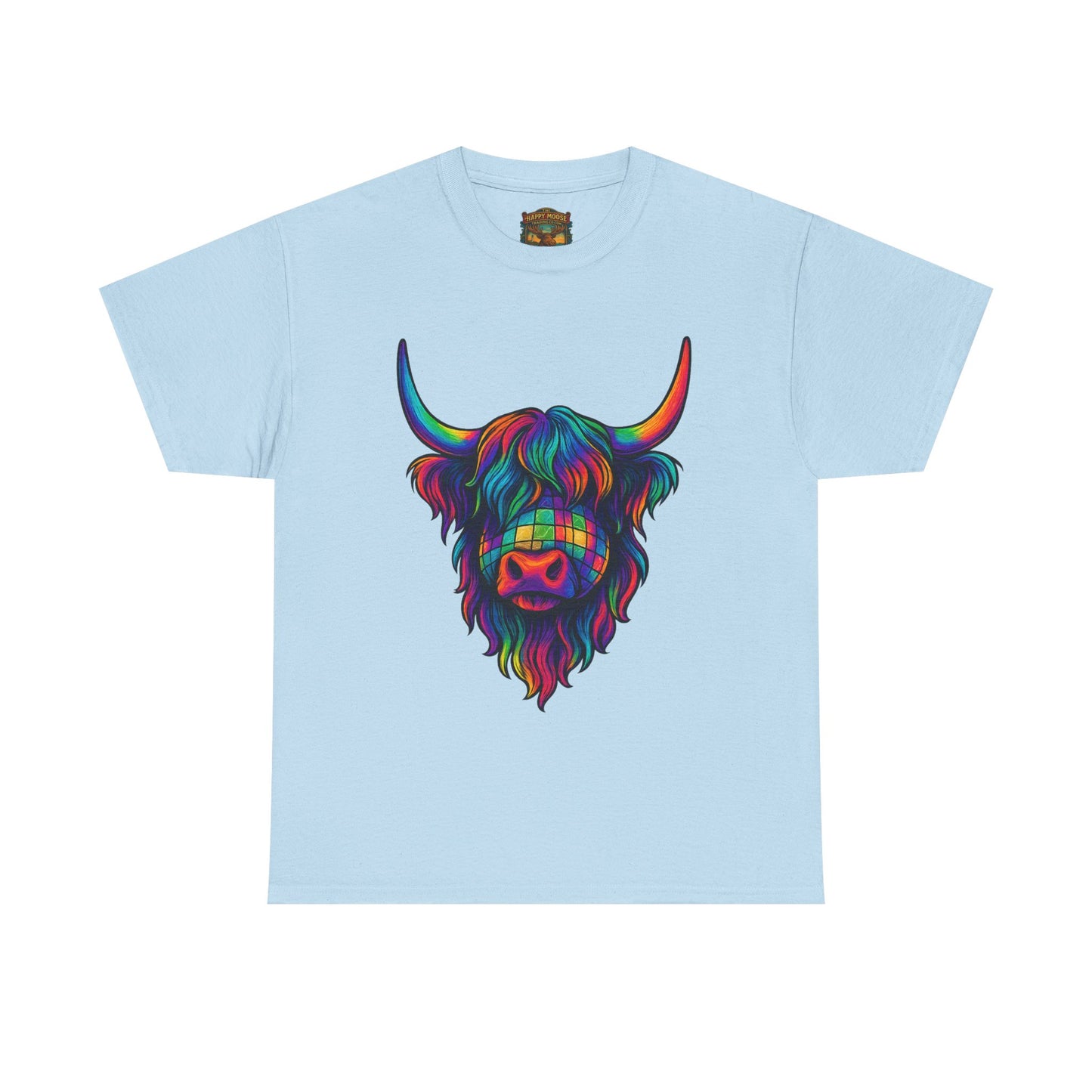 Highland Cow Graphic Tee — Colorful Psychedelic Scottish Highland Cattle T-Shirt