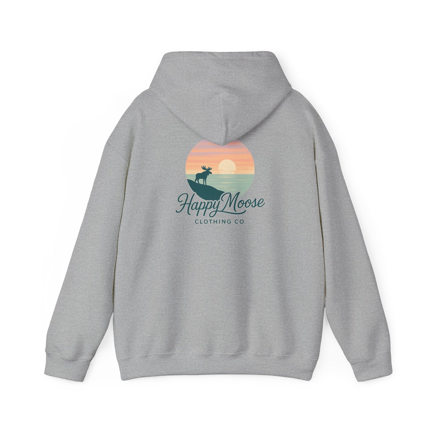 Happy Moose Hoodie — Sunset Lake Graphic Hooded Sweatshirt