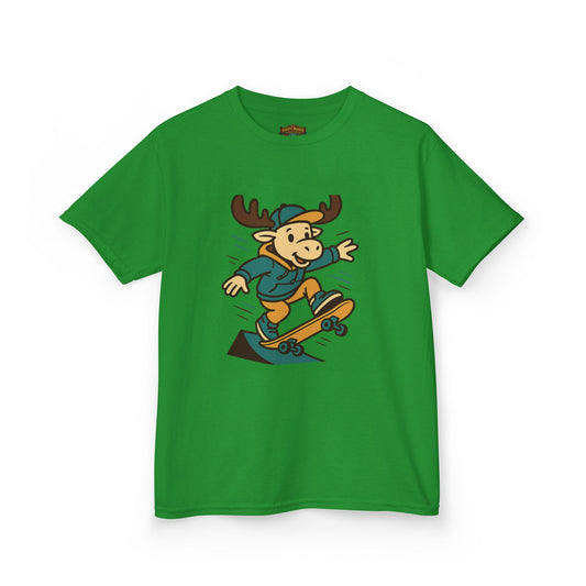 Kids Skateboarding Moose T‑Shirt — Cute Cartoon Skateboard Tee for Boys & Girls
