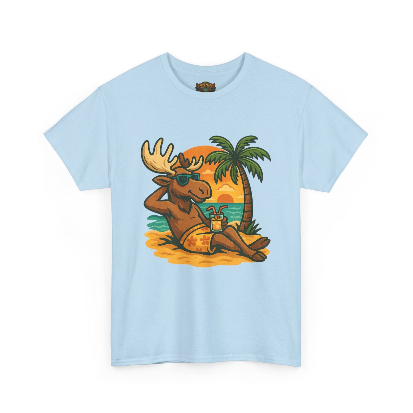 Moose Beach Vacation T-Shirt — Relaxing Tropical Moose Graphic Tee
