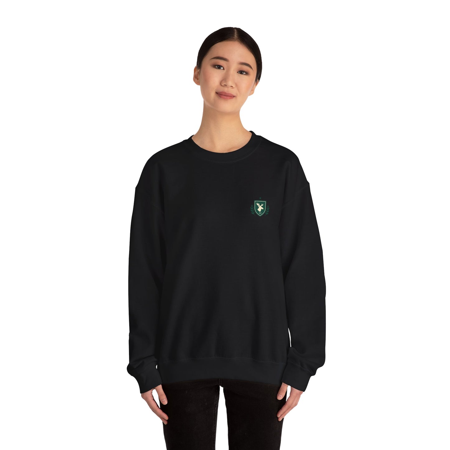 Embroidered Crest Crewneck Sweatshirt — Minimal Vintage Shield Logo