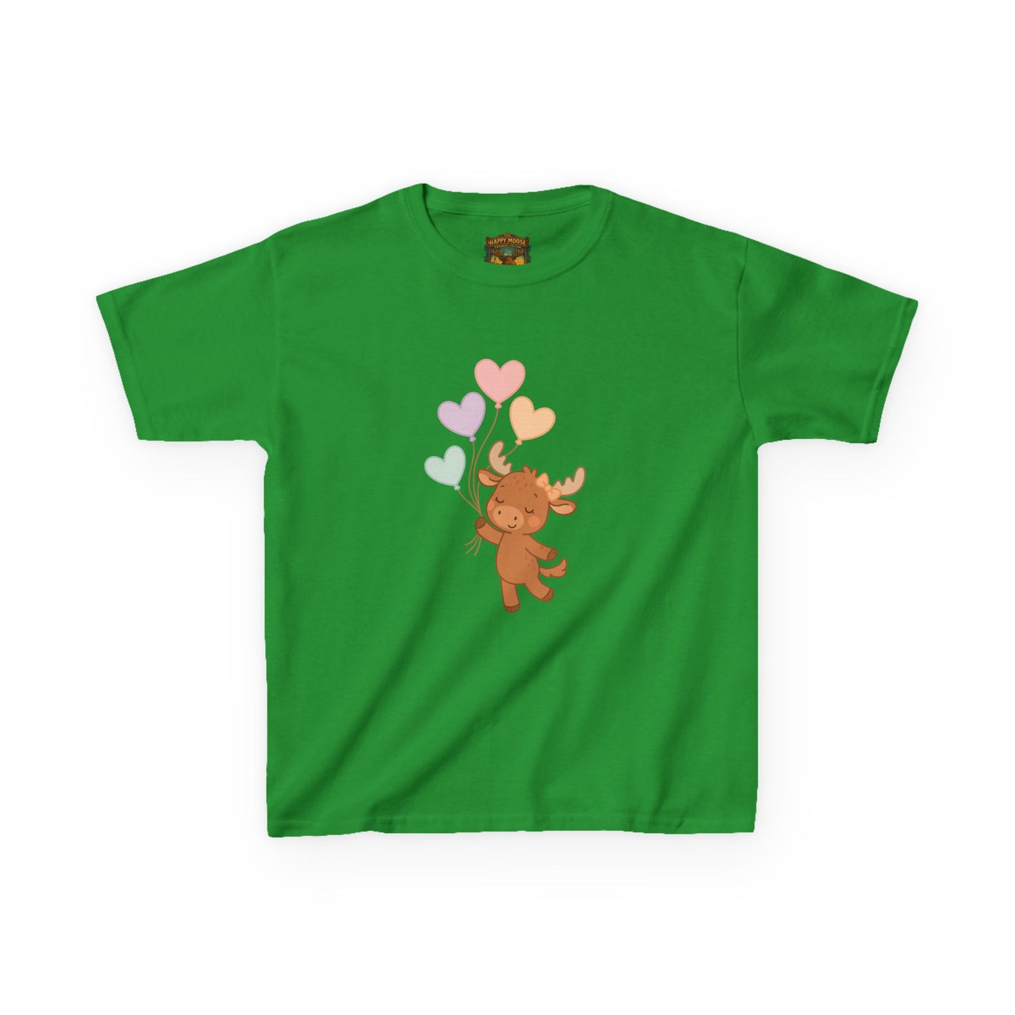 Kids Tee — Cute Moose Holding Heart Balloons | Toddler Gift