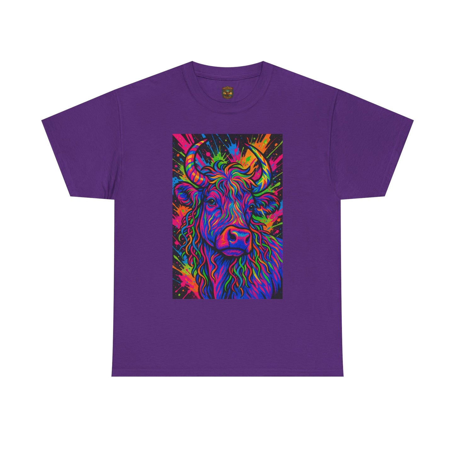 Psycadelic Highland Cow T-Shirt | Retro Rainbow Cow Art 1