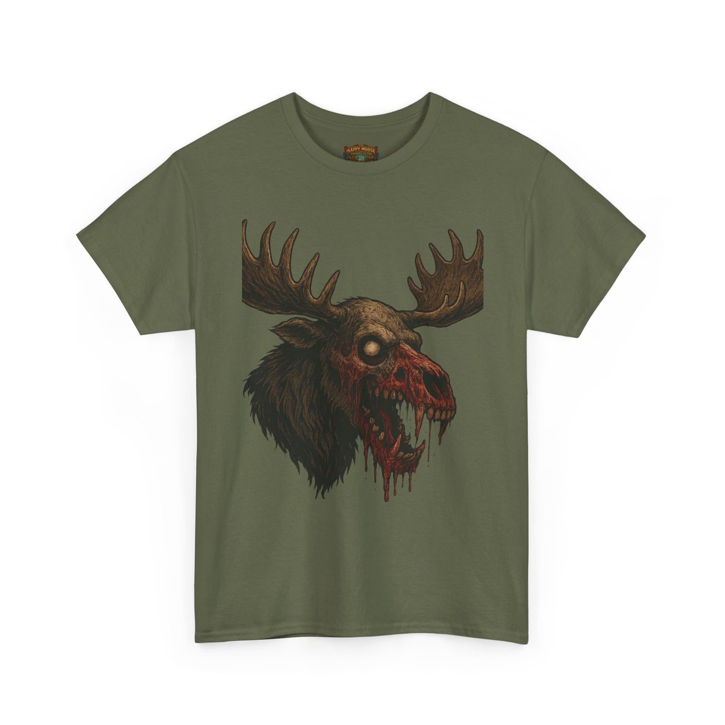 Horror Moose Skull Tee — Creepy Dripping Monster Head Graphic T-Shirt
