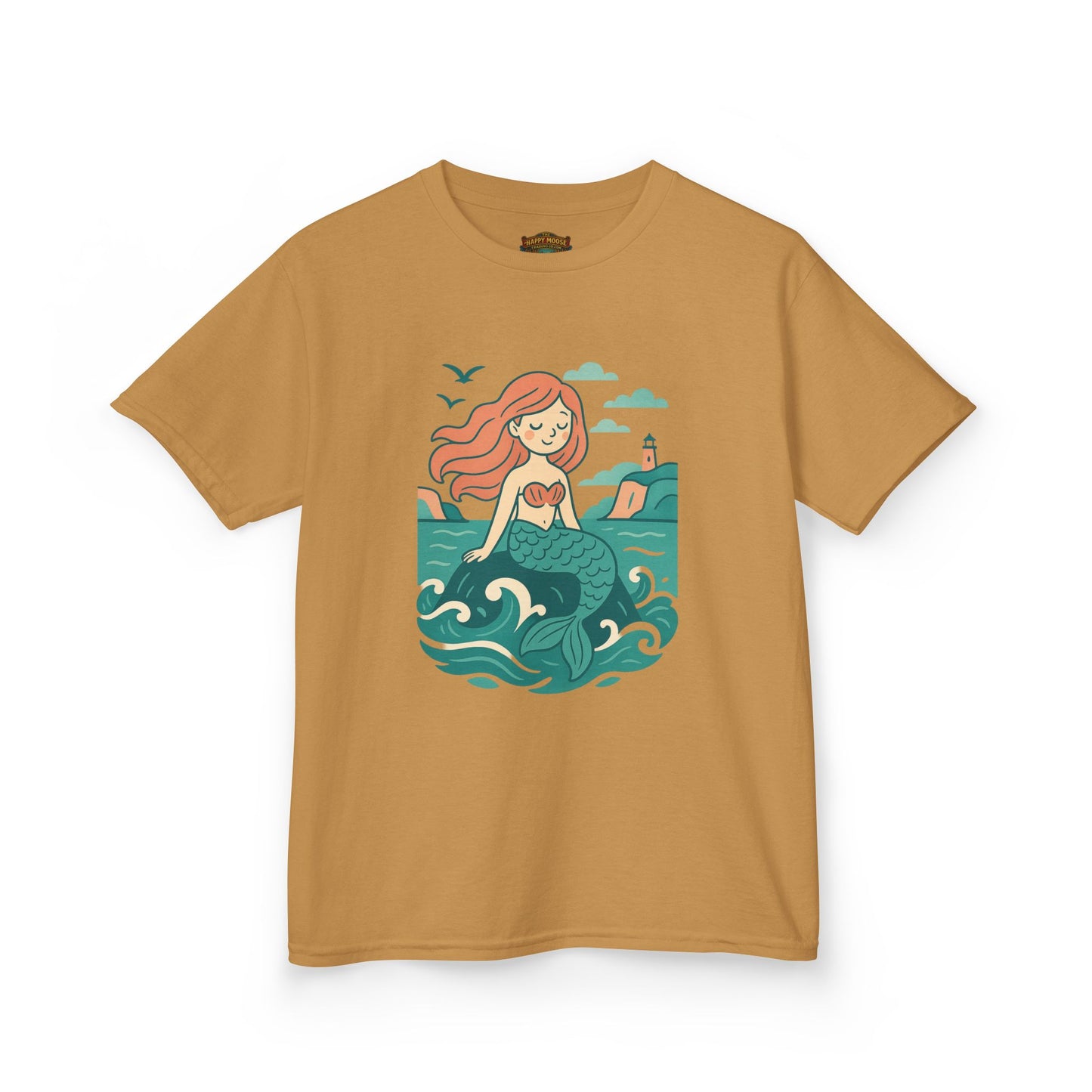 Kids Mermaid Graphic Tee — Cute Redhead Mermaid Ocean Illustration