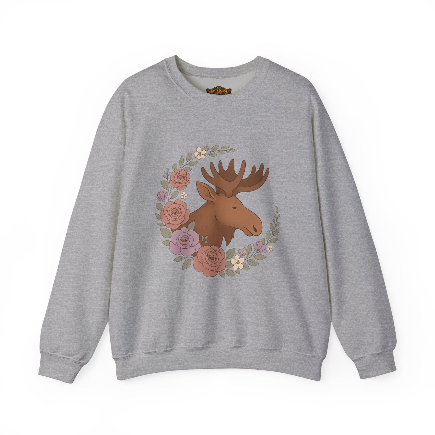 Moose Floral Crewneck Sweatshirt — Rustic Woodland Animal Sweatshirt