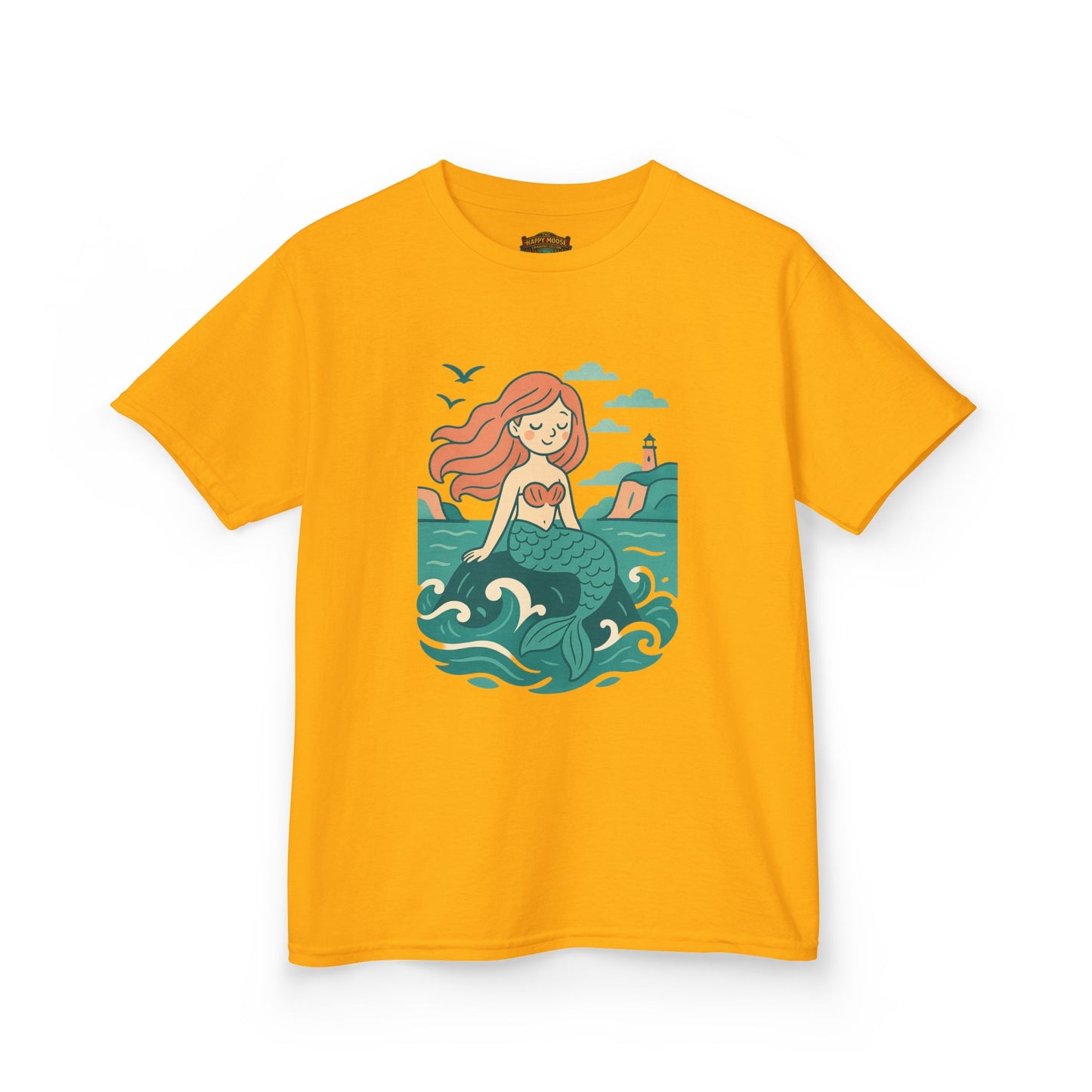 Kids Mermaid Graphic Tee — Cute Redhead Mermaid Ocean Illustration