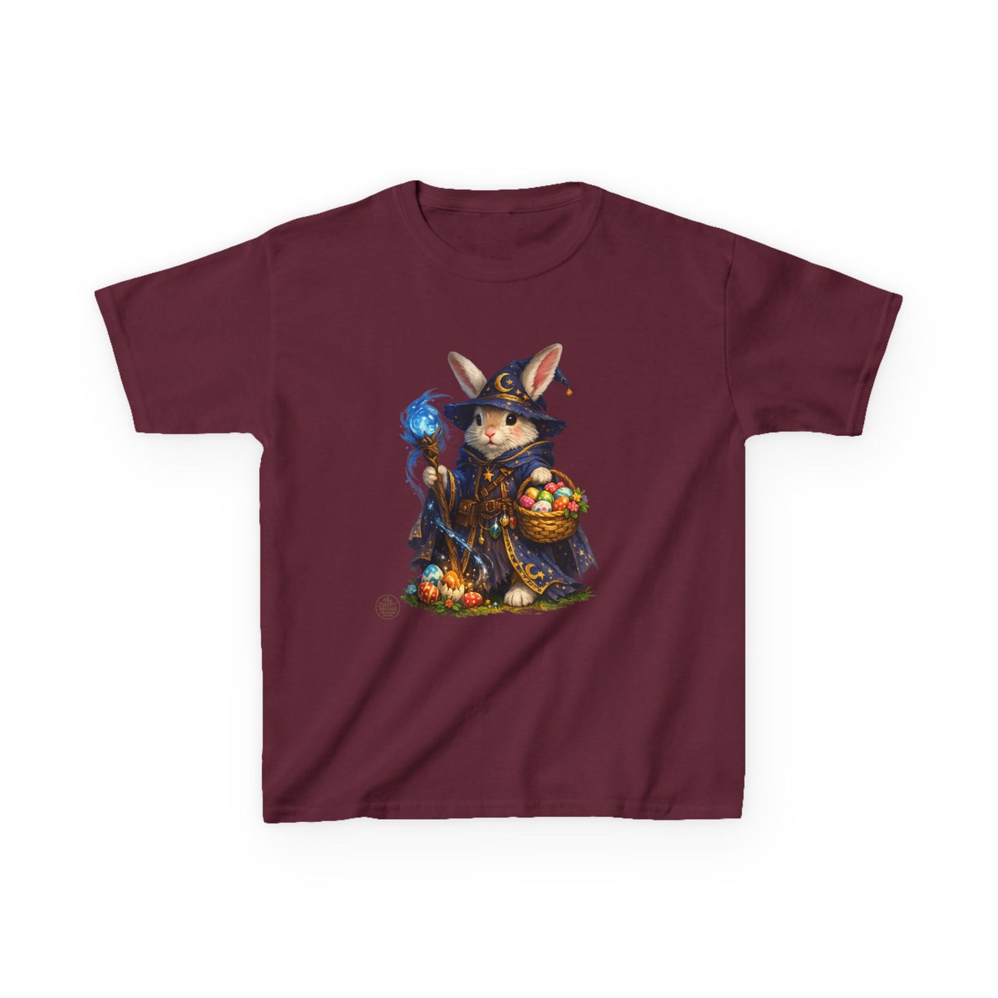 Kids Wizard Bunny T-Shirt — Cute Magic Rabbit with Staff & Basket of Treats