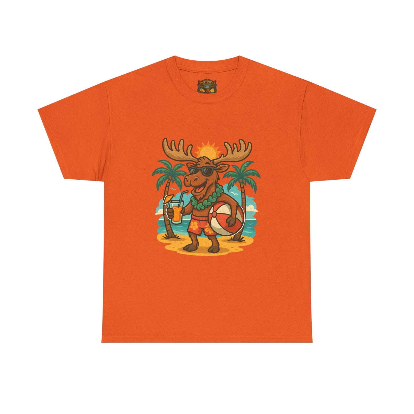 Moose on Vacation T-Shirt — Tropical Retro Moose with Sunglasses & Drink