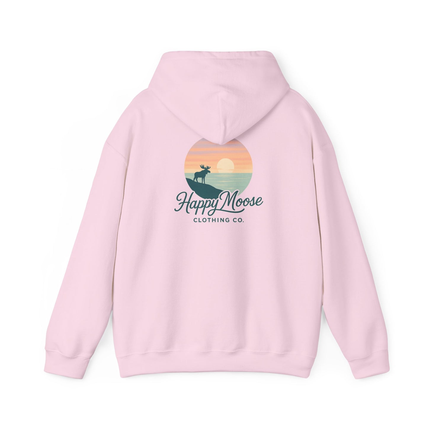 Happy Moose Hoodie — Sunset Lake Graphic Hooded Sweatshirt