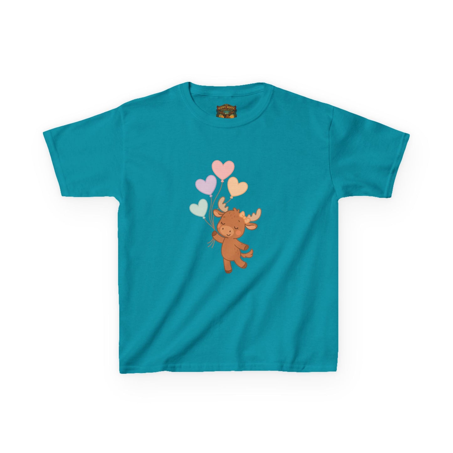 Kids Tee — Cute Moose Holding Heart Balloons | Toddler Gift