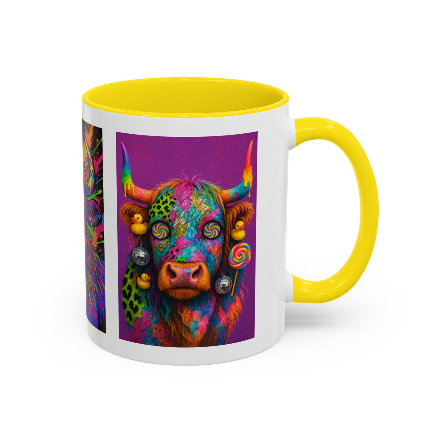 Psychedelic Highland Cow Accent Coffee Mug — Colorful Neon Farm Animal Art (11/15 oz)