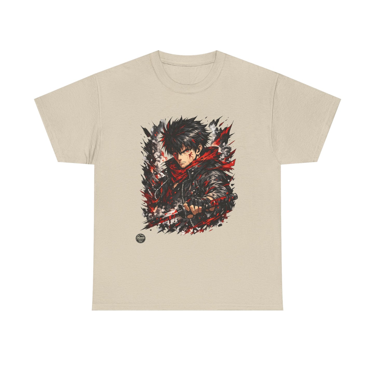 Anime Warrior Graphic Tee — Red Scarf Battle Art T-Shirt #E001