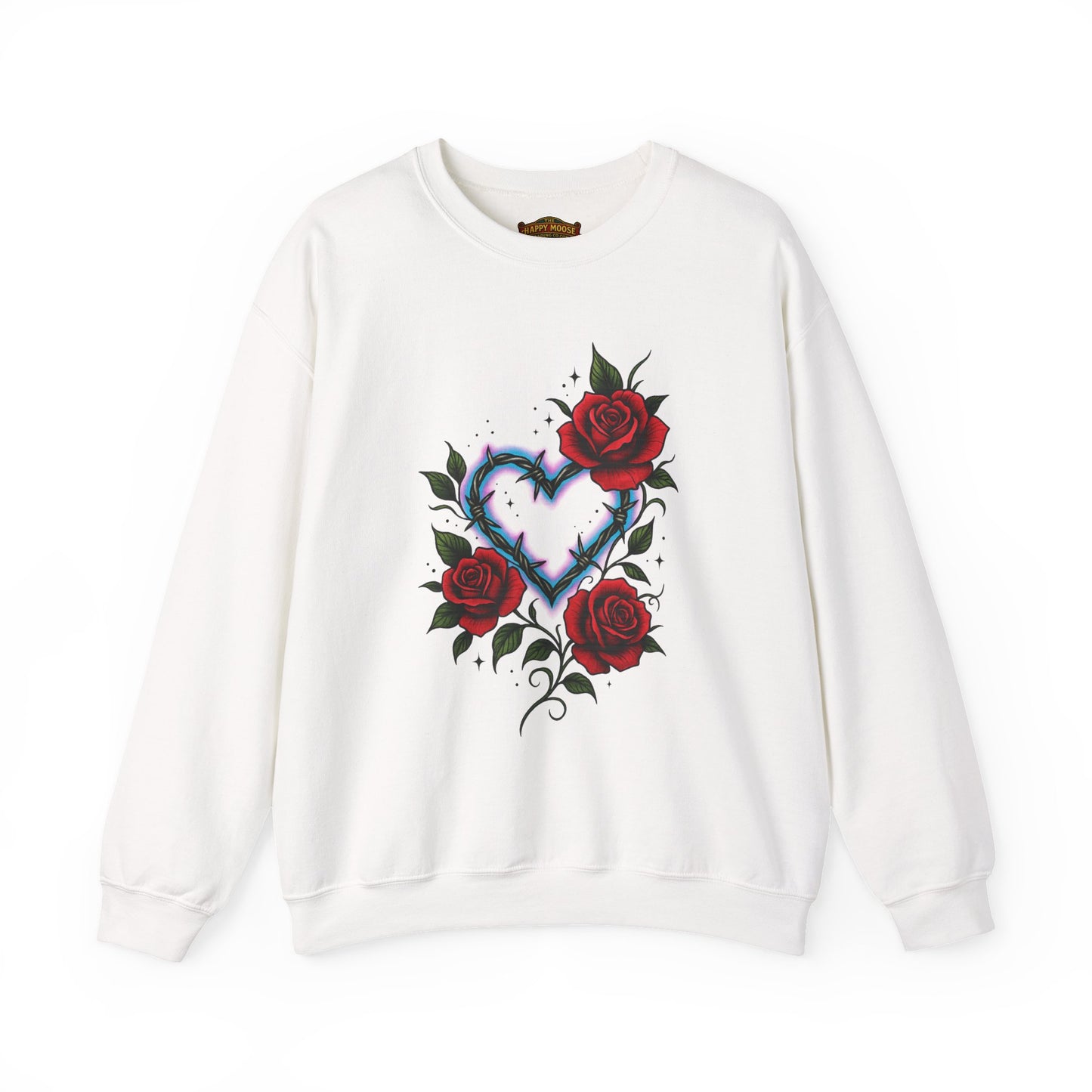 Heart & Roses Crewneck Sweatshirt — Gothic Floral Heart Design