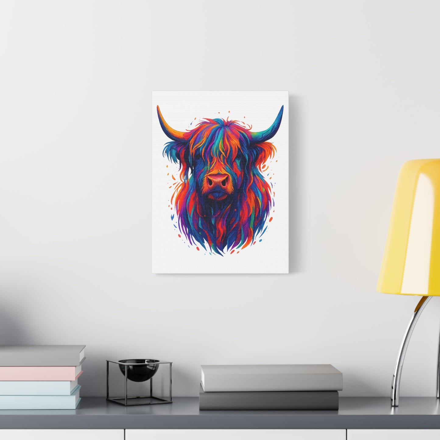 Colorful Highland Cow Canvas Print — Vibrant Animal Wall Art