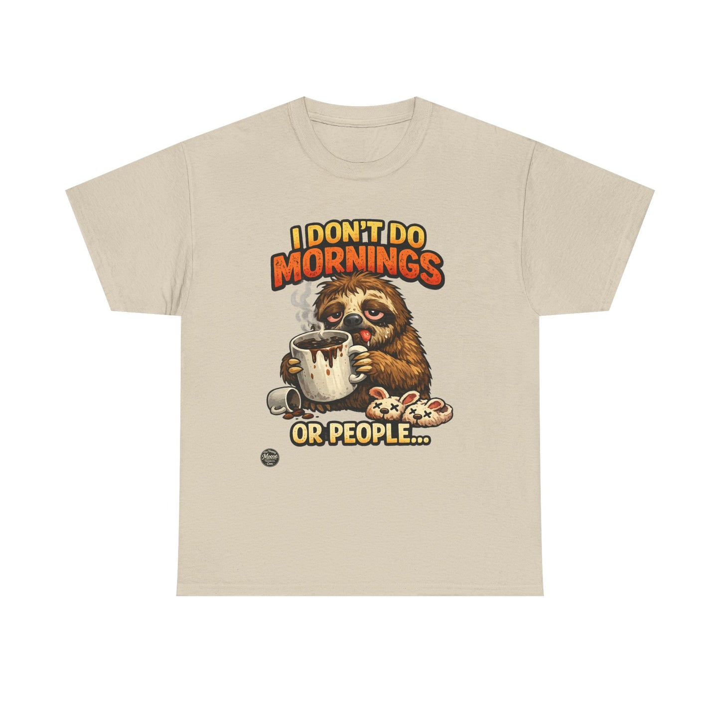 Sloth 'I Don't Do Mornings or People' Graphic Tee - Funny Coffee Shirt for Lazy Morning Lovers