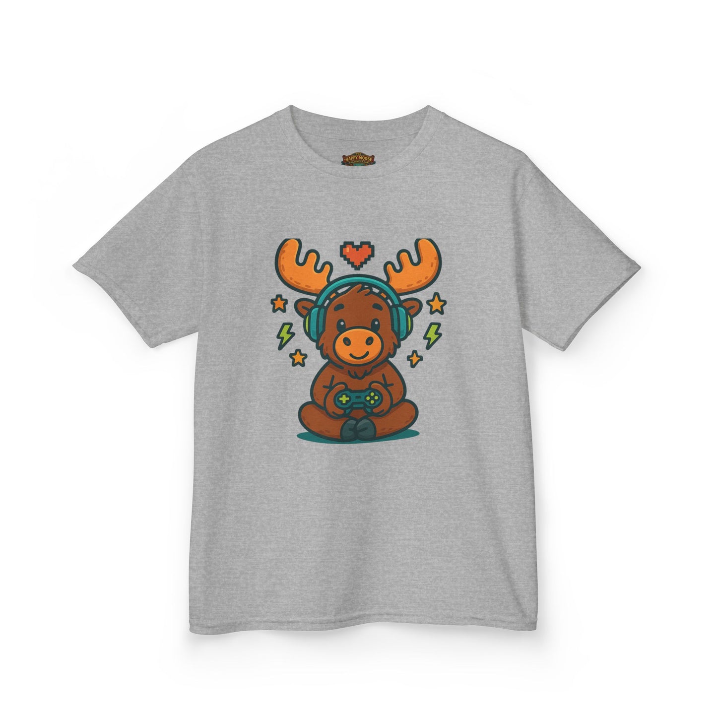 Kids Moose Gamer T‑Shirt — Cute Headset Moose with Controller