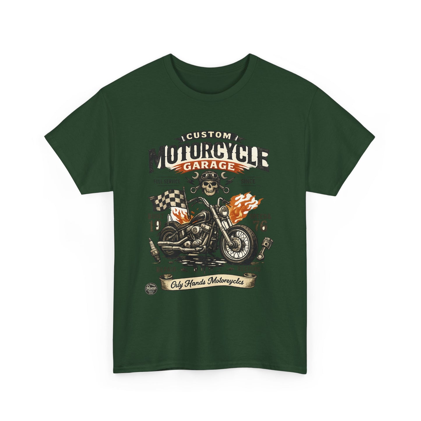 Oily Hands Motorcycle Garage Tee — Vintage Biker Skull & Chopper T-Shirt #021 E