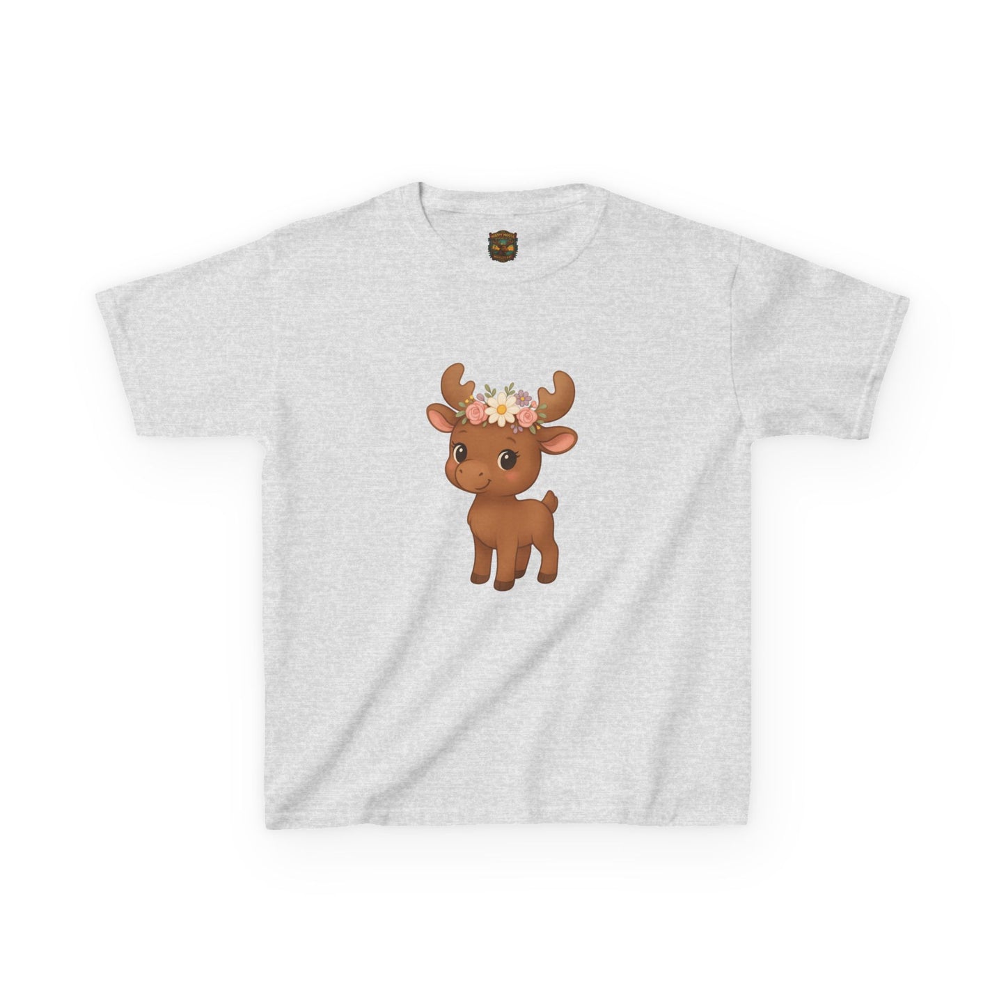 Kids Tee — Cute Floral Crown Baby Moose Graphic