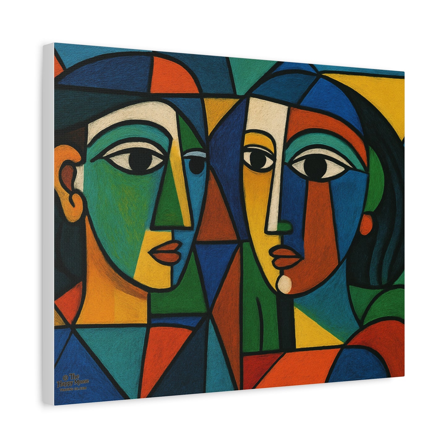 Abstract Cubist Faces Matte Canvas Wall Art — Colorful Modern Portrait Print