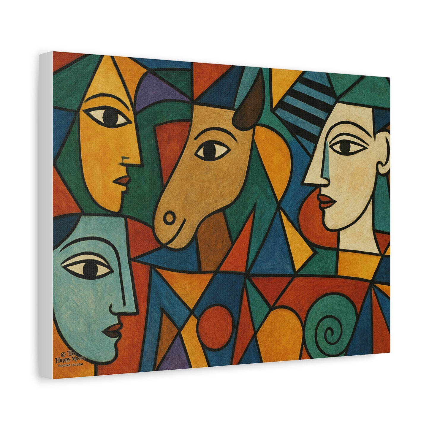 Abstract Cubist Faces Canvas Print — Colorful Stretched Wall Art
