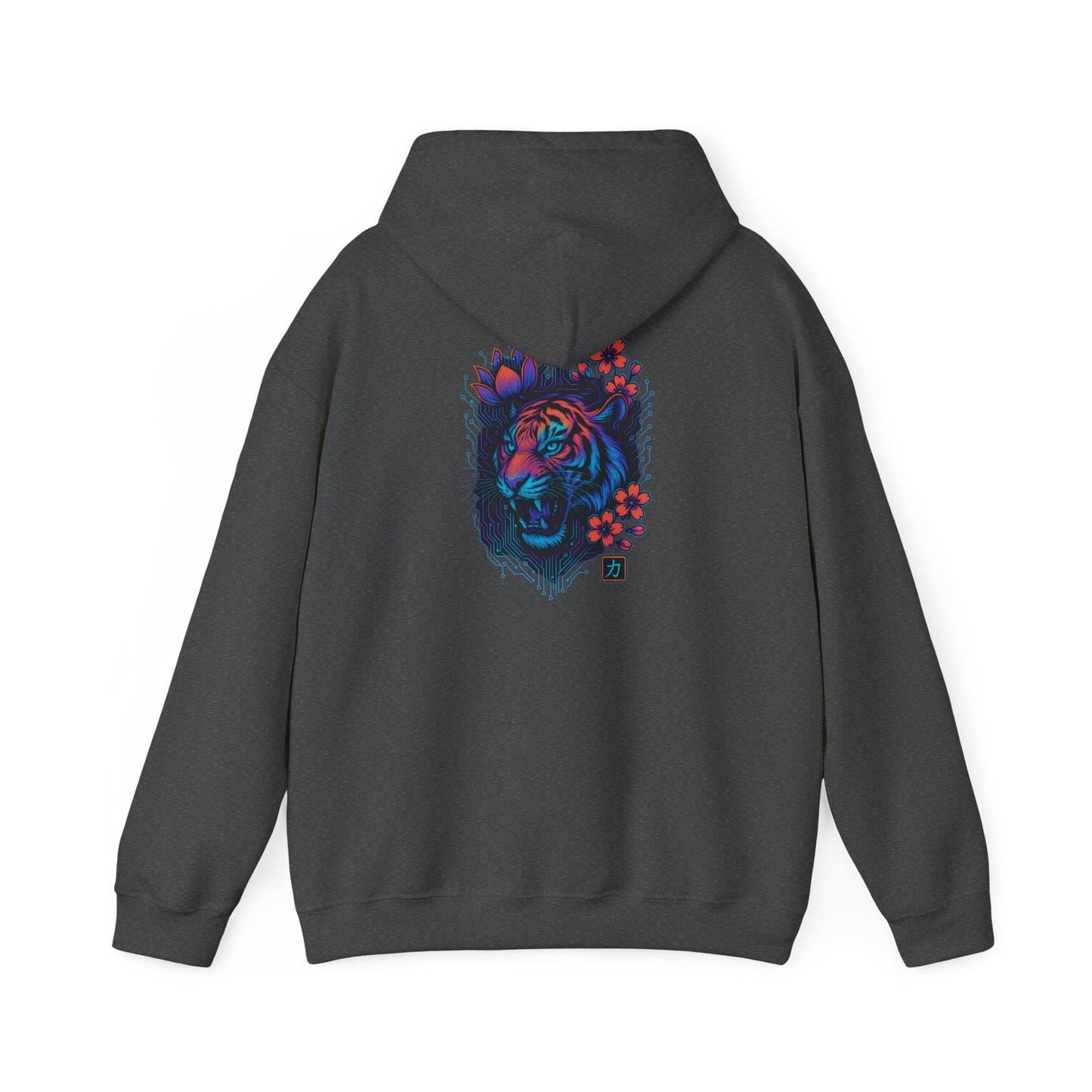 Tiger Rose Hoodie — Neon Floral Tiger Back Graphic Hoodie