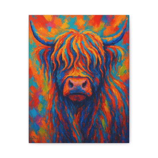 Colorful Highland Cow Matte Canvas Wall Art — Vibrant Stretched Canvas