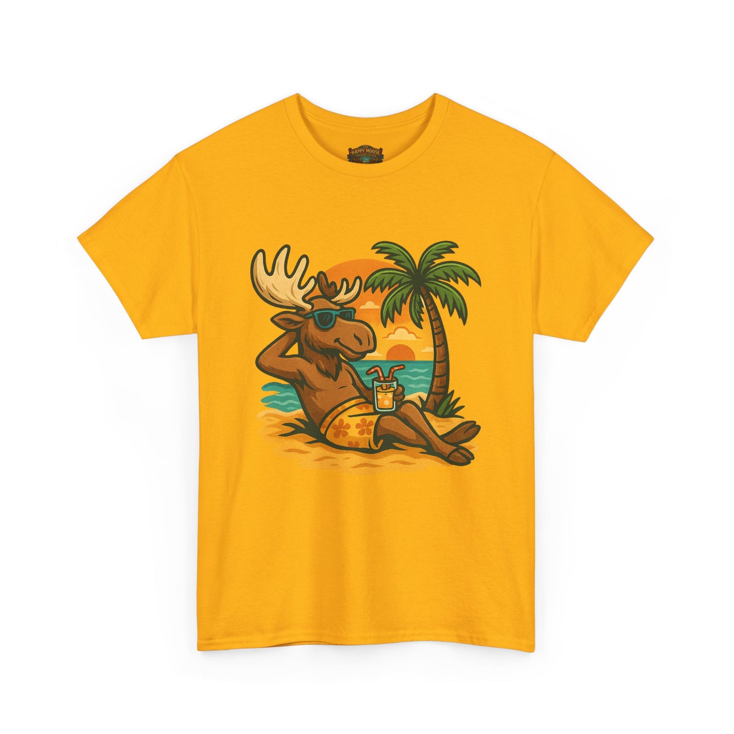Moose Beach Vacation T-Shirt — Relaxing Tropical Moose Graphic Tee