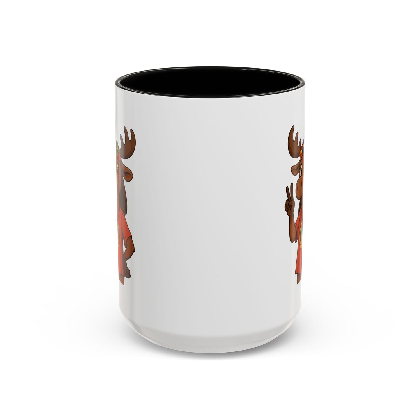 Peace Sign Moose Accent Coffee Mug — Hippie Moose with Flower Crown (11/15oz)