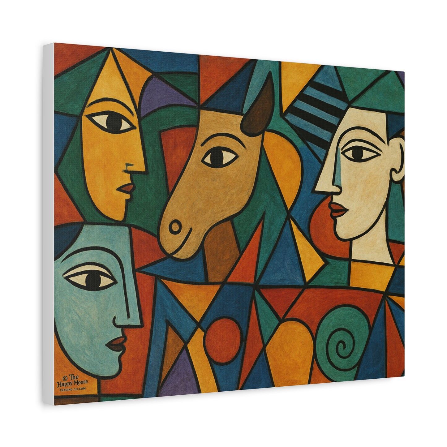 Abstract Cubist Faces Canvas Print — Colorful Stretched Wall Art