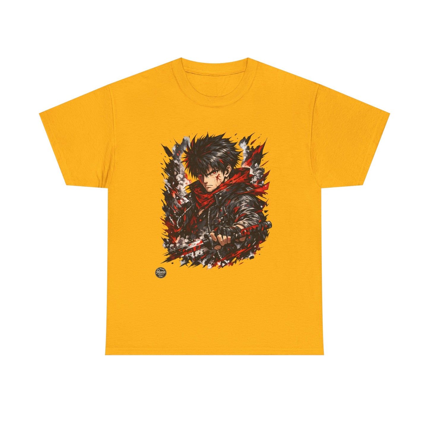 Anime Warrior Graphic Tee — Red Scarf Battle Art T-Shirt #E001
